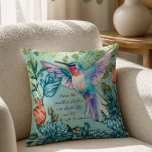 Kolibri-Blumenkunst mit Thoreau-Zitat Kissen