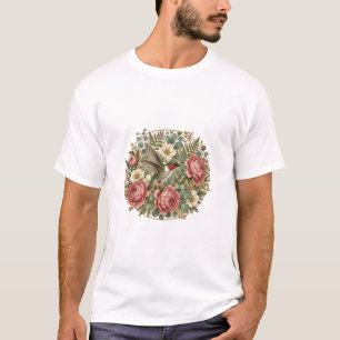 Kolibri-Blumenmedaillon-Botanik-T-Shirt T-Shirt