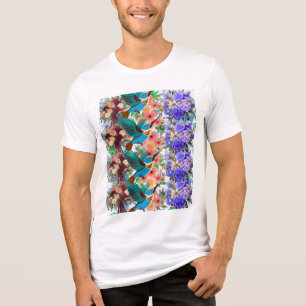 Kolibri-Blumenmuster-Shirt, Blaue Rosen  Tri-Blend Shirt