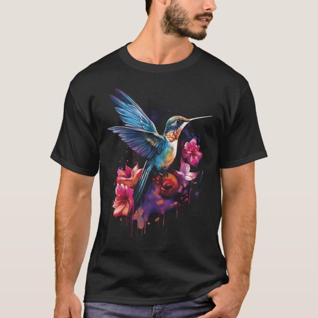 Kolibri-Blumenvogel T-Shirt (Vorderseite)