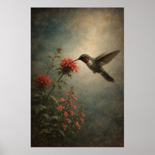 Kolibri-Blüte Florale Vogelkunst Poster