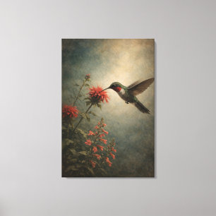Kolibri-Blüte Floraler Vogel Druck Gespannt Leinwanddruck