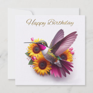 Kolibri fliegt mit Blumen Alles Gute zum Geburtsta