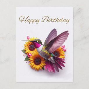 Kolibri fliegt mit Blumen Alles Gute zum Geburtsta Postkarte