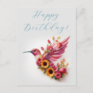 Kolibri fliegt mit Blumen Alles Gute zum Geburtsta Postkarte