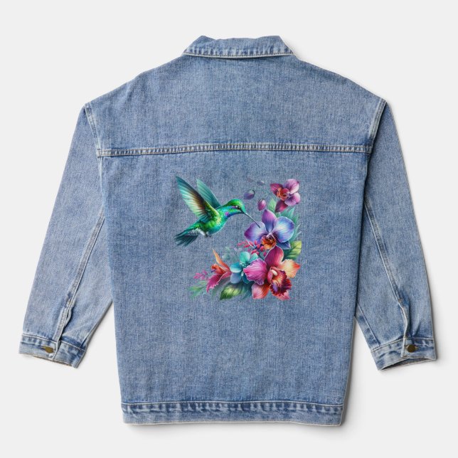 Kolibri-Garten-Denimjacke Jeansjacke (Rückseite)