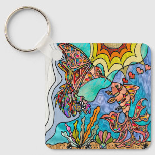 Kolibri Goldfisch Reflexion Fantasy Kunst Schlüsselanhänger