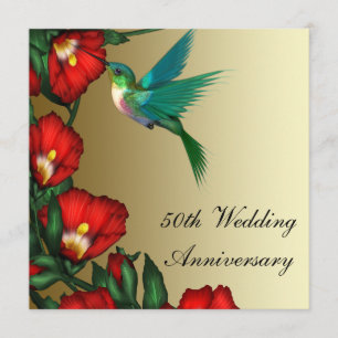 Kolibri Hibiskus Goldene Hochzeit 50. Hochzeitstag Einladung
