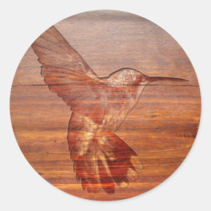 Kolibri-Holzschnitzerei Runder Aufkleber