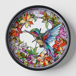 Kolibri im Bleiglasstil Wand Uhr