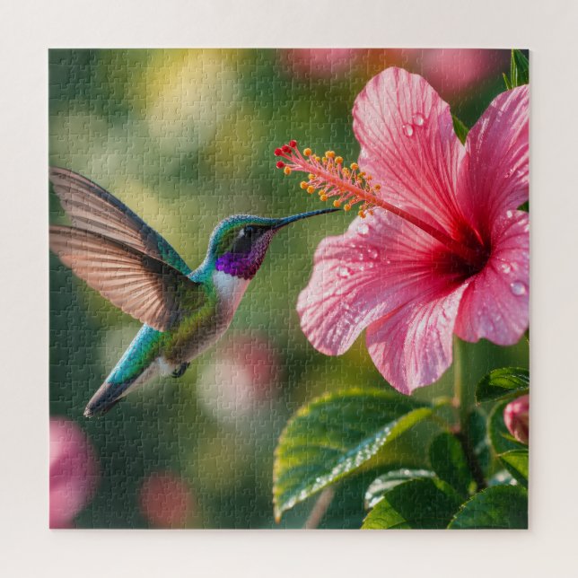 Kolibri in Blüte Puzzle (Vertikal)