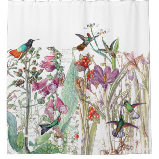 Kolibri-Krokus-Fingerhut-Blumen-Duschvorhang Duschvorhang
