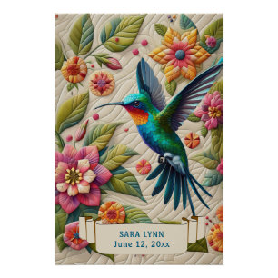 Kolibri-Kunst mit Quilt-Look Poster