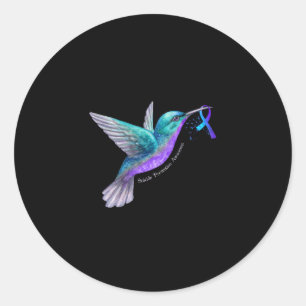 Kolibri Lila Blaues Band Suizidprävention Runder Aufkleber