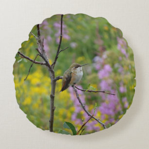 Kolibri lila rosa florales Hintergrundmuster Rundes Kissen