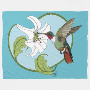 Kolibri-Lilie Blau Art Nouveau Fleecedecke