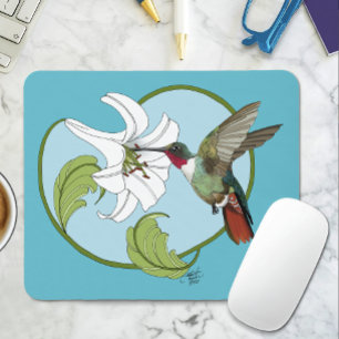 Kolibri Lily Blau Art Nouveau  Mousepad