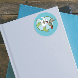 Kolibri Lily Blau Art Nouveau Runder Aufkleber