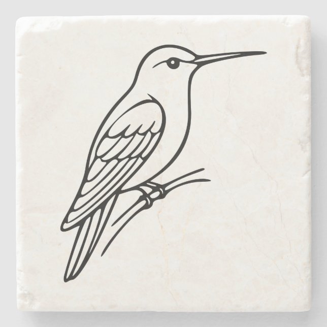 Kolibri-Linienkunst – Vogelillustration Steinuntersetzer (Vorderseite)