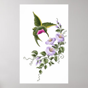 Kolibri mit Blumen 1 Druck Poster