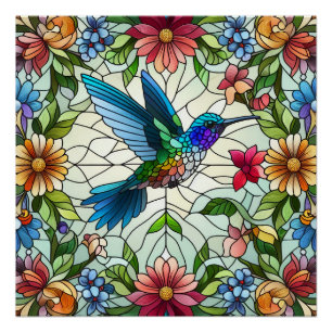 Kolibri mit Buntglaseffekt Poster