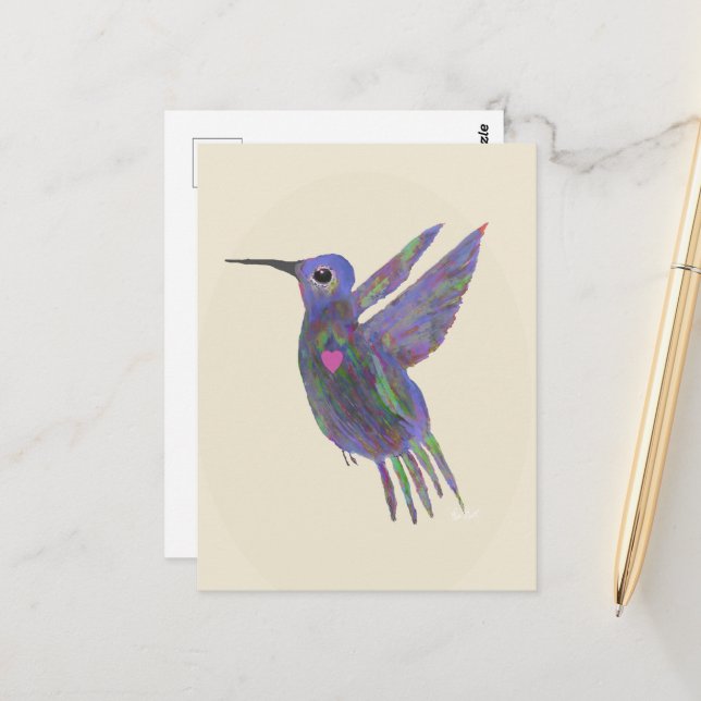 Kolibri mit Herz Postkarte (Vorderseite/Rückseite Beispiel)