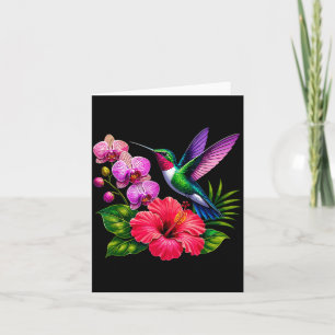 Kolibri mit Hibiskus- und Orchideenblüten Karte