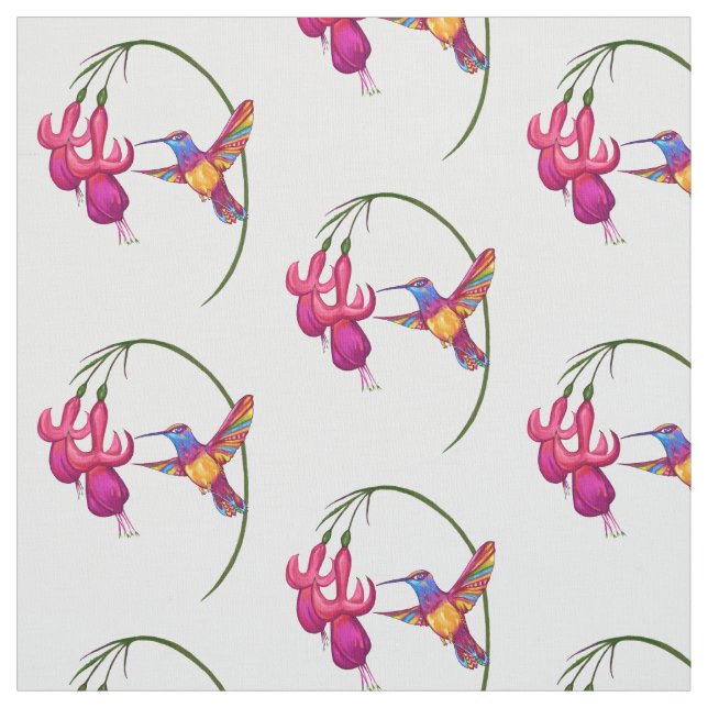 Kolibri mit pinkfarbener Blüte Stoff (Muster)