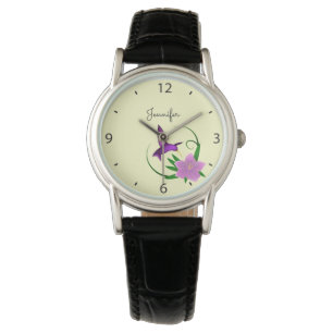 Kolibri mit rosa Blumennamen Armbanduhr