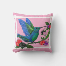 Kolibri mit Rose und Regen Kissen