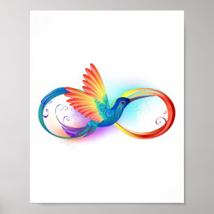 Kolibri mit Unendlichkeitssymbol in Regenbogenfarb Poster