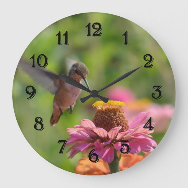 Kolibri mit Zinnia-Blume Große Wanduhr (Vorderseite)