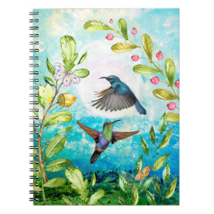 Kolibri-Morgen-Sonnenaufgang-Aquarell-Natur-Kunst Notizblock
