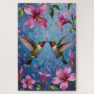 Kolibri-Paar Schillernde Blume Liebe Puzzle