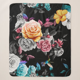 Kolibri, Rosen: Wasserfarbe schwarzer Hintergrund Sherpadecke