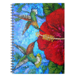 Kolibri-roter Hibiskus-Blumenmalerei-Foto Notizblock