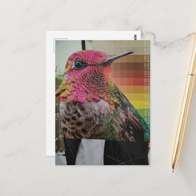 Kolibri Surrealer Collage Postkarte (Vorderseite/Rückseite Beispiel)