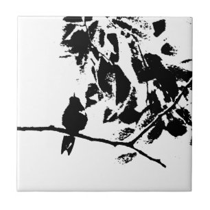 Kolibri-und Baum-Niederlassungs-Silhouette Fliese