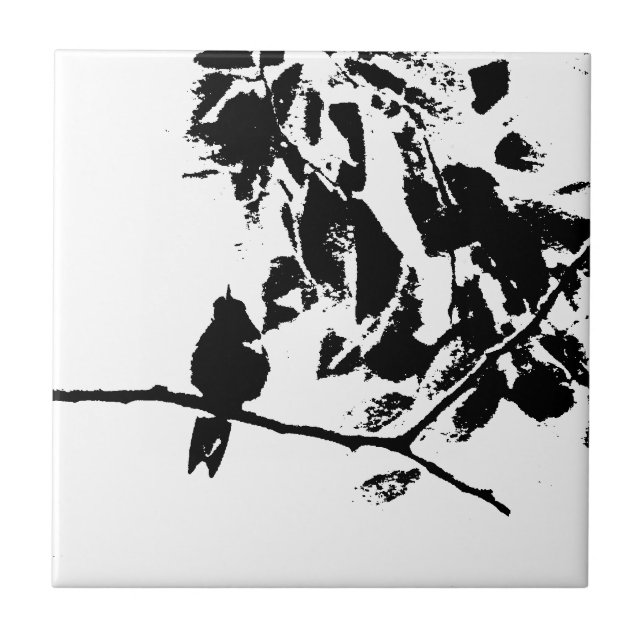 Kolibri-und Baum-Niederlassungs-Silhouette Fliese (Vorderseite)