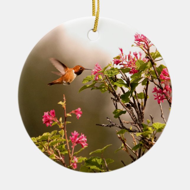 Kolibri und Blumen Keramik Ornament (Vorne)