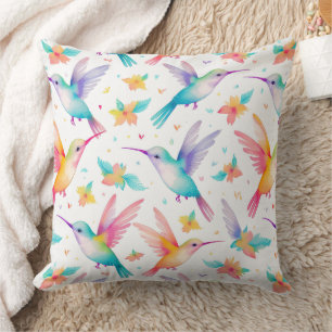 Kolibri- und Blumenpastell-Wasserfarbenmuster Kissen