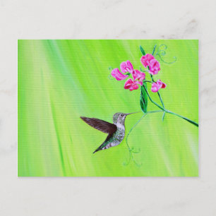 Kolibri und Duftende Platterbsen Malerei Postkarte