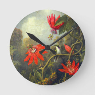 Kolibri und Passionsblumen Malerei Runde Wanduhr