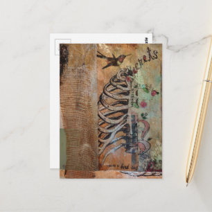 Kolibri- und Rippengeheimnis Mixed-Media-Collage Postkarte