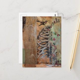 Kolibri- und Rippengeheimnis Mixed-Media-Collage Postkarte