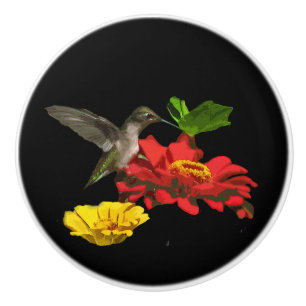 Kolibri-und Zinnia-Blumen-Keramik-Griff Keramikknauf