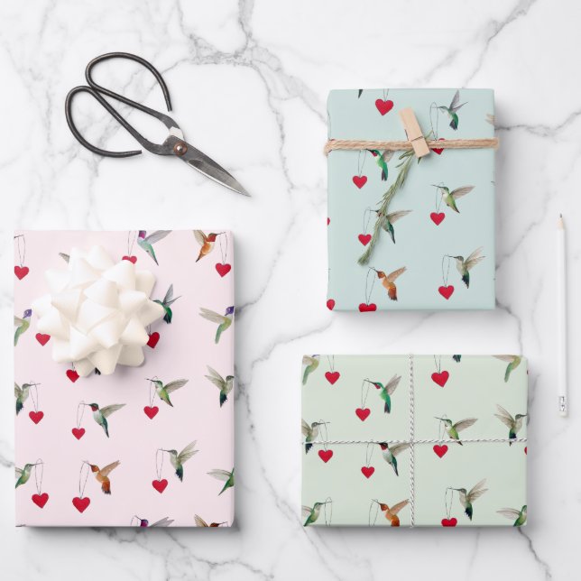 Kolibri Valentinstag Geschenkpapier Set (Vorderseite)