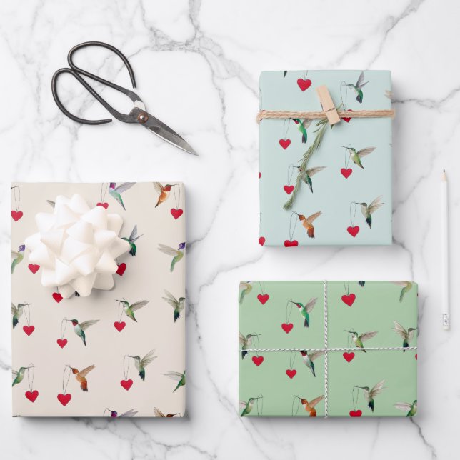 Kolibri Valentinstag Geschenkpapier Set (Vorderseite)