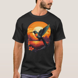Kolibri Vintage Sonnenuntergang Kunst Blumen Für T-Shirt