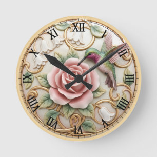 Kolibri Vintage Viktorianisch Rosa Rose Floral Runde Wanduhr